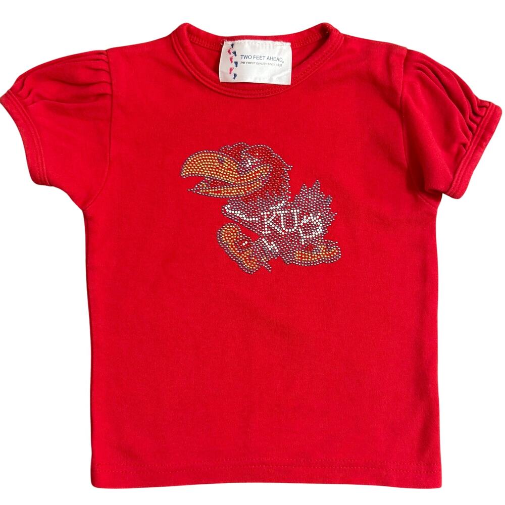 KU Jayhawk Shirt Rhinestone Kansas University Two Feet Ahead Red Toddler 2T